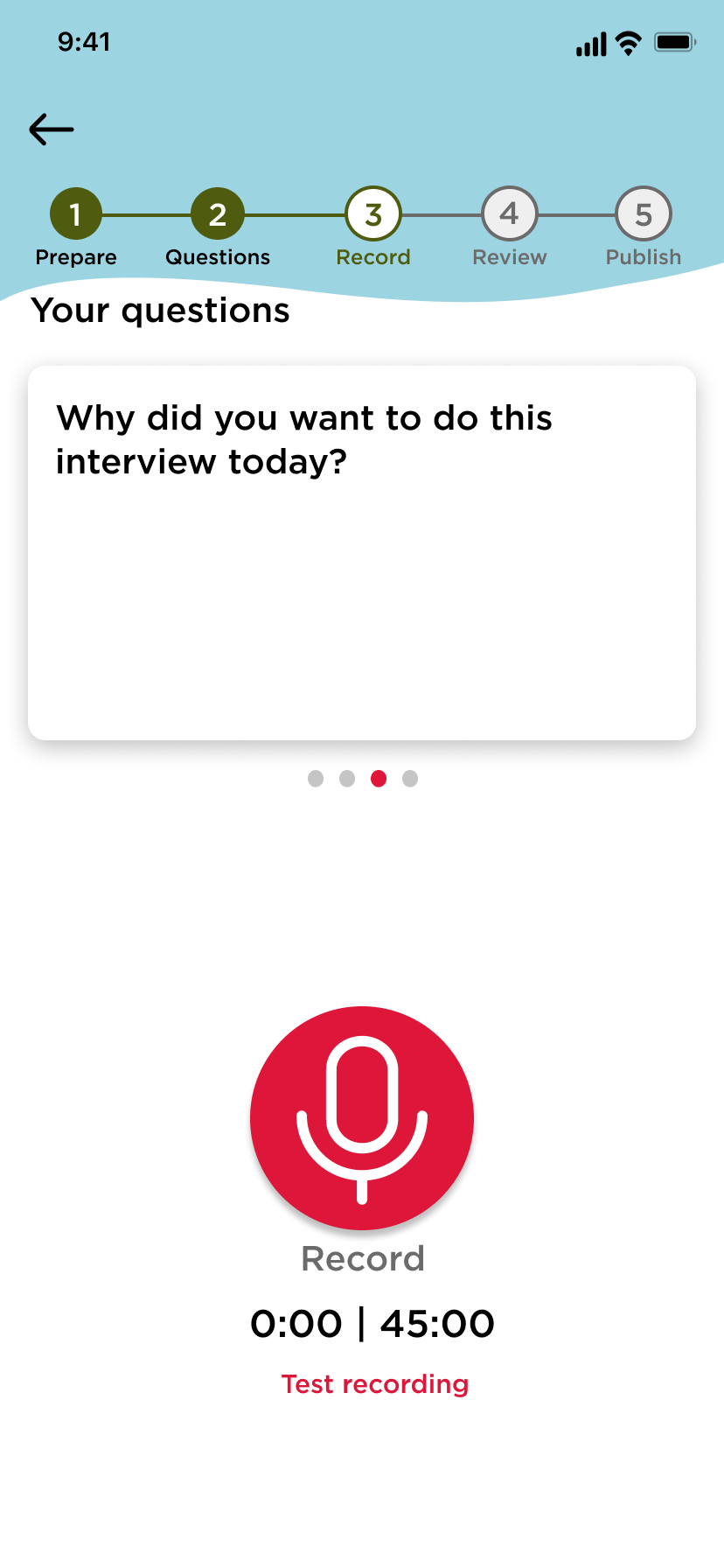 StoryCorps mobile recording interface